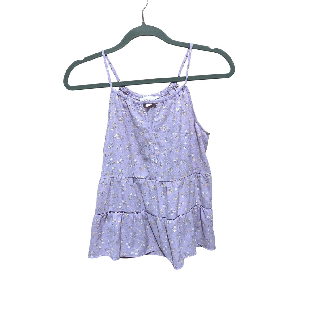 Pink Rose Floral Cami Tank Top M Purple Cottagecore Coquette Tiered Top